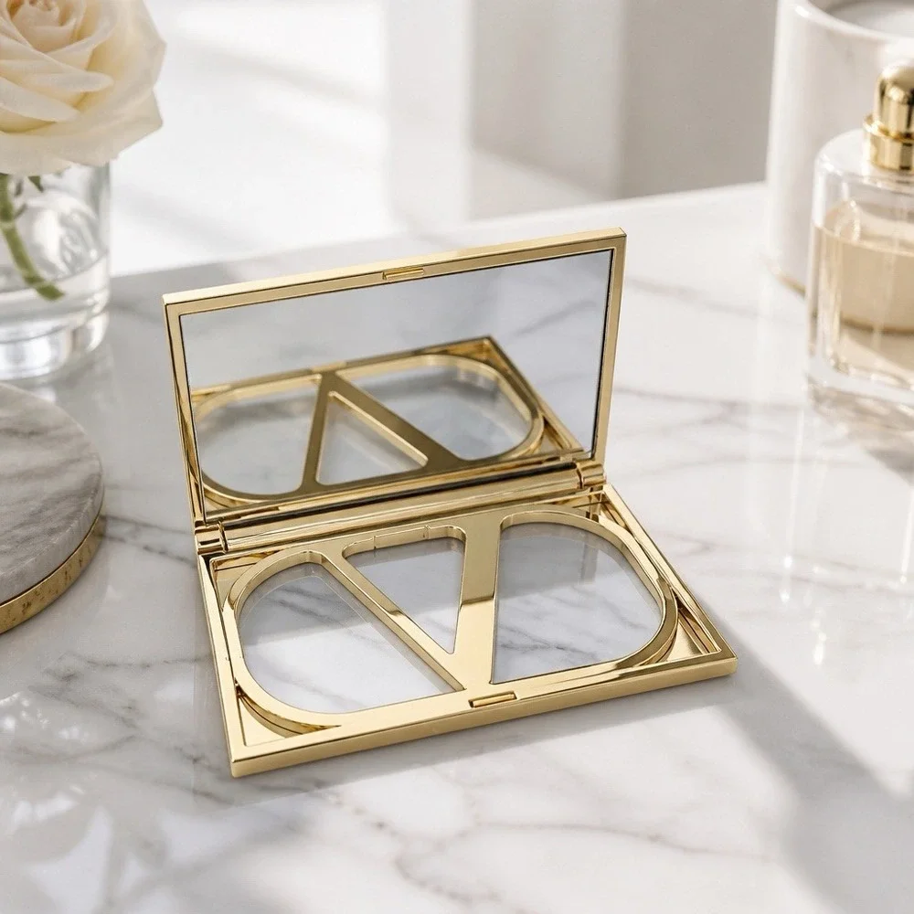 Valentino Beauty Gold V Logo Folding Compact Makeup Mirror Travel Pocket